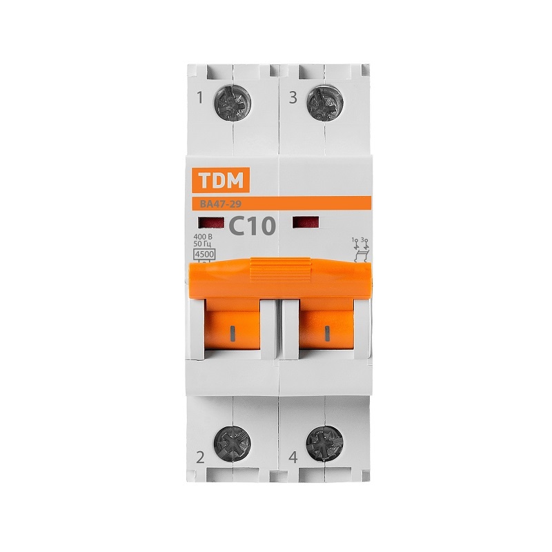 Выключатель автоматический TDM ВА 47-29, 4,5кА, С 10А, 2П