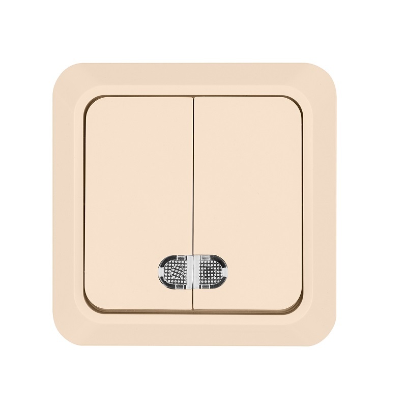 Выключатель о/у Ладога SQ1801-0008, 2 клавиши, с/инд, слоновая кость