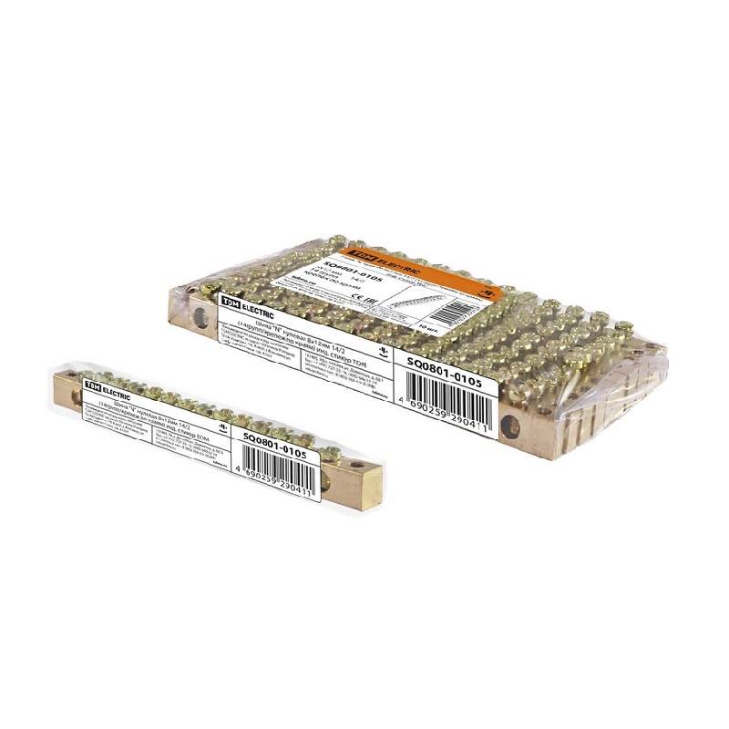 Шина "N" нулевая стандартная без изолятора 125 А, 8х12 мм (14 отв.) крепеж по краям