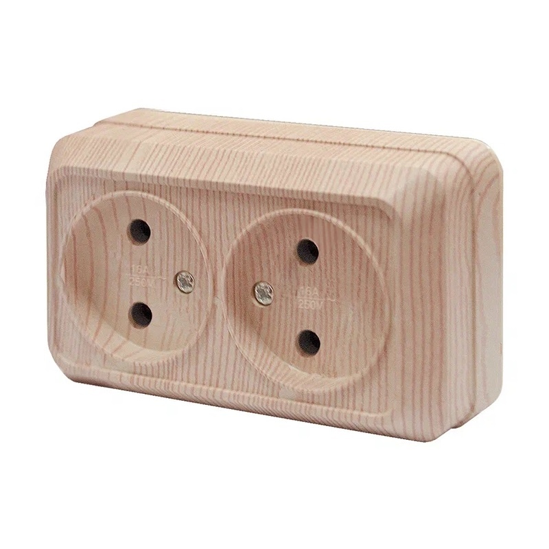 Розетка о/у Олимп 5560858, 2 гнезда, б/з, светлое дерево