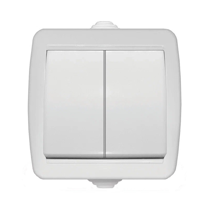 Выключатель о/у Клио К2223, 2 клавиши, б/инд, IP44, белый