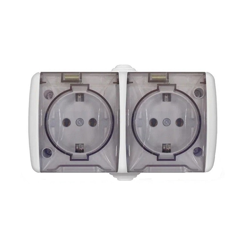 Розетка о/у Клио К2232, 2 гнезда, с/з и крышкой, 16А,  белая