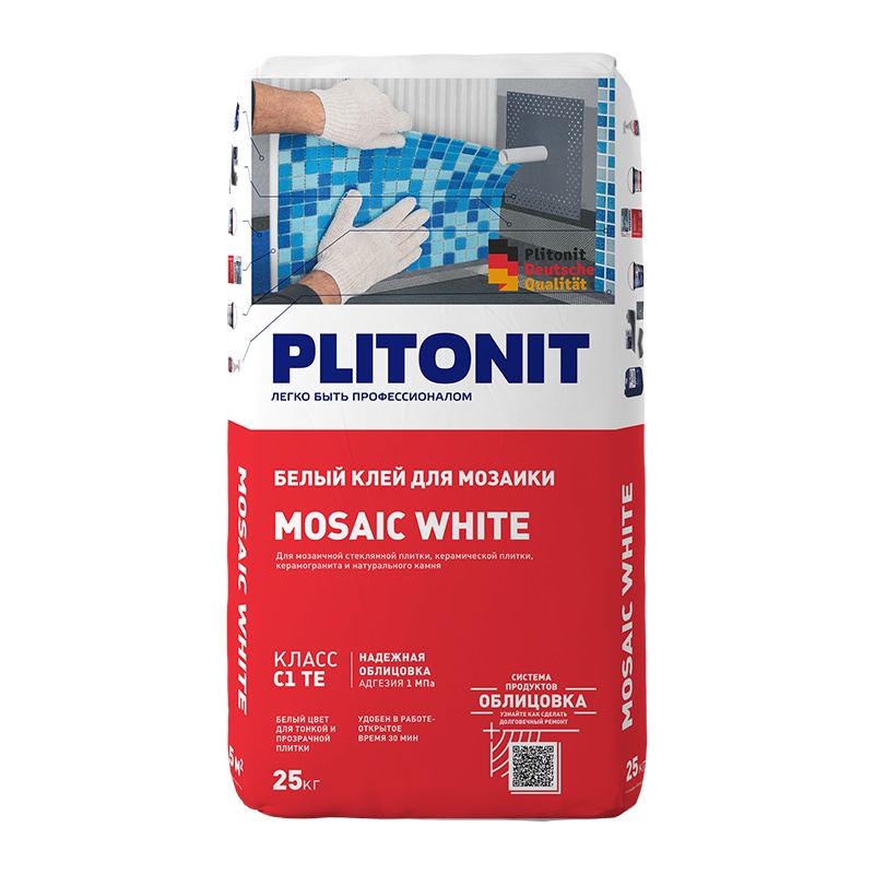 Клей для мозаики Plitonit Mosaic White, белый(25 кг)
