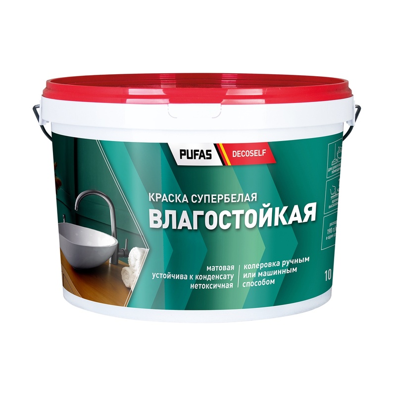 Краска влагостойкая Pufas Decoself белая, морозостойкая (15,7 кг)