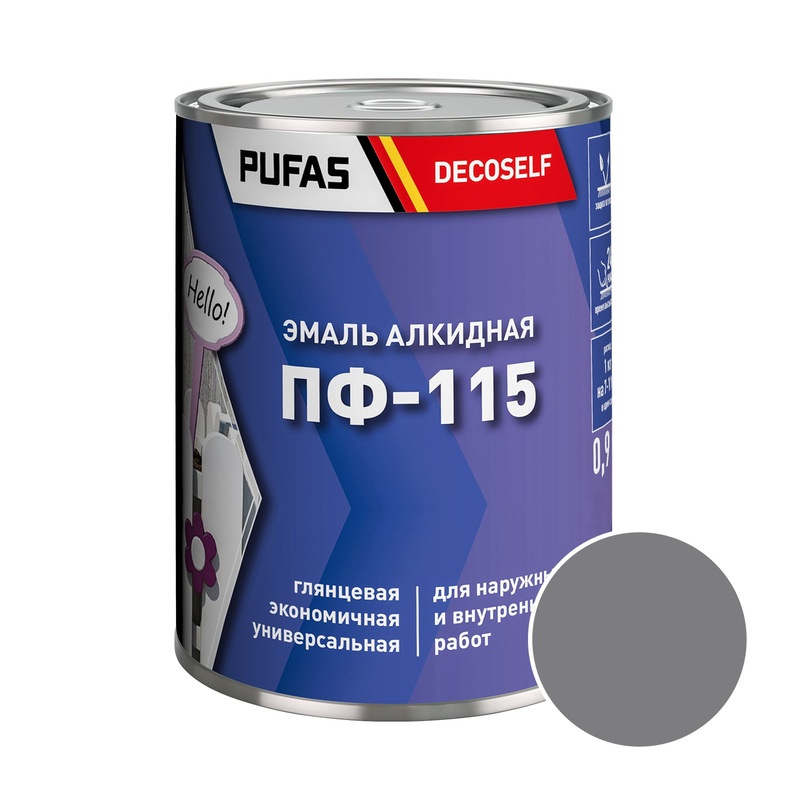 Эмаль Pufas Decoself ПФ-115 серая (0,9 кг)