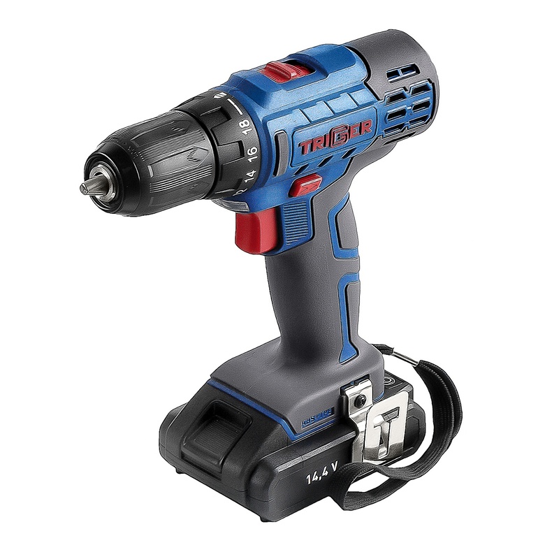 Дрель-шуруповерт Trigger 20102, 2 аккумулятора Li-ion (1,5Ач), 14,4V, 10 мм, 35 Нм, слайдер, кейс