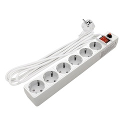 Фильтр сетевой 6 гнезд 967U-3005, ПВС 3х0,75, 2200Вт, 10А, 5м, белый