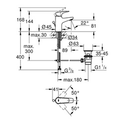 Смеситель для раковины Grohe StartFlow 23809000, S-Size, донный клапан