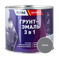 Грунт-эмаль Pufas Decoself 3 в 1 быстросохнущая матовая серая (1,9 кг)